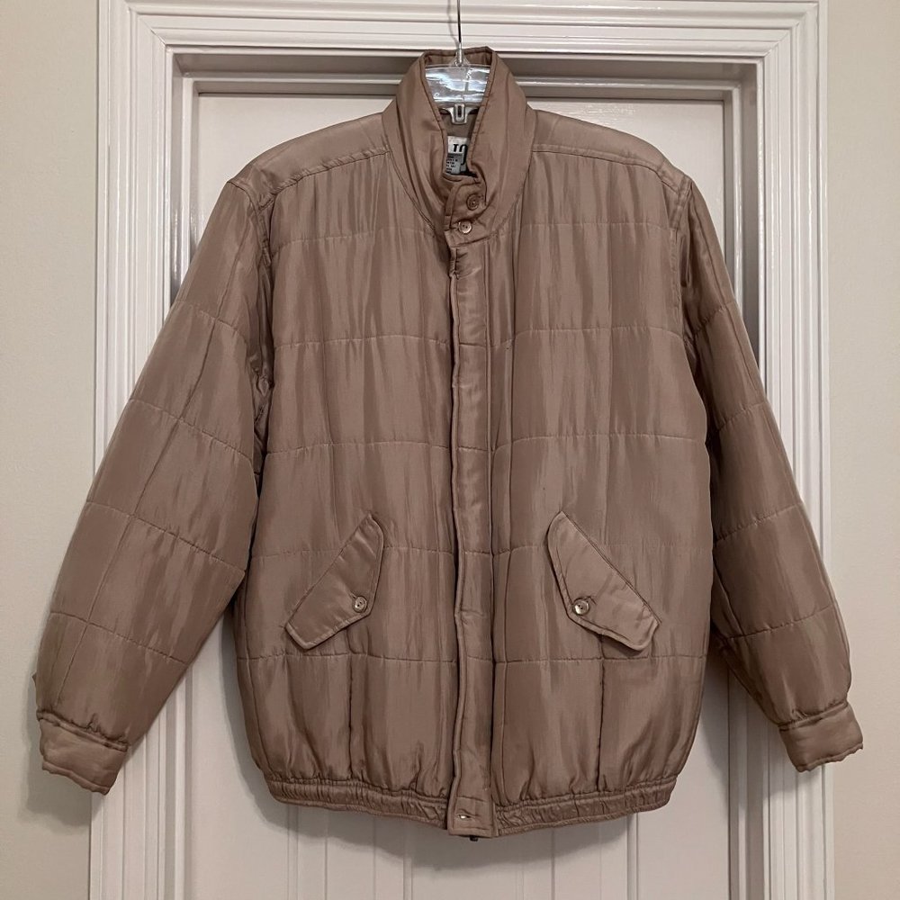 Ladies Clio Brand Gold/Khaki Colored Silk Puffer Jacket-Size Large